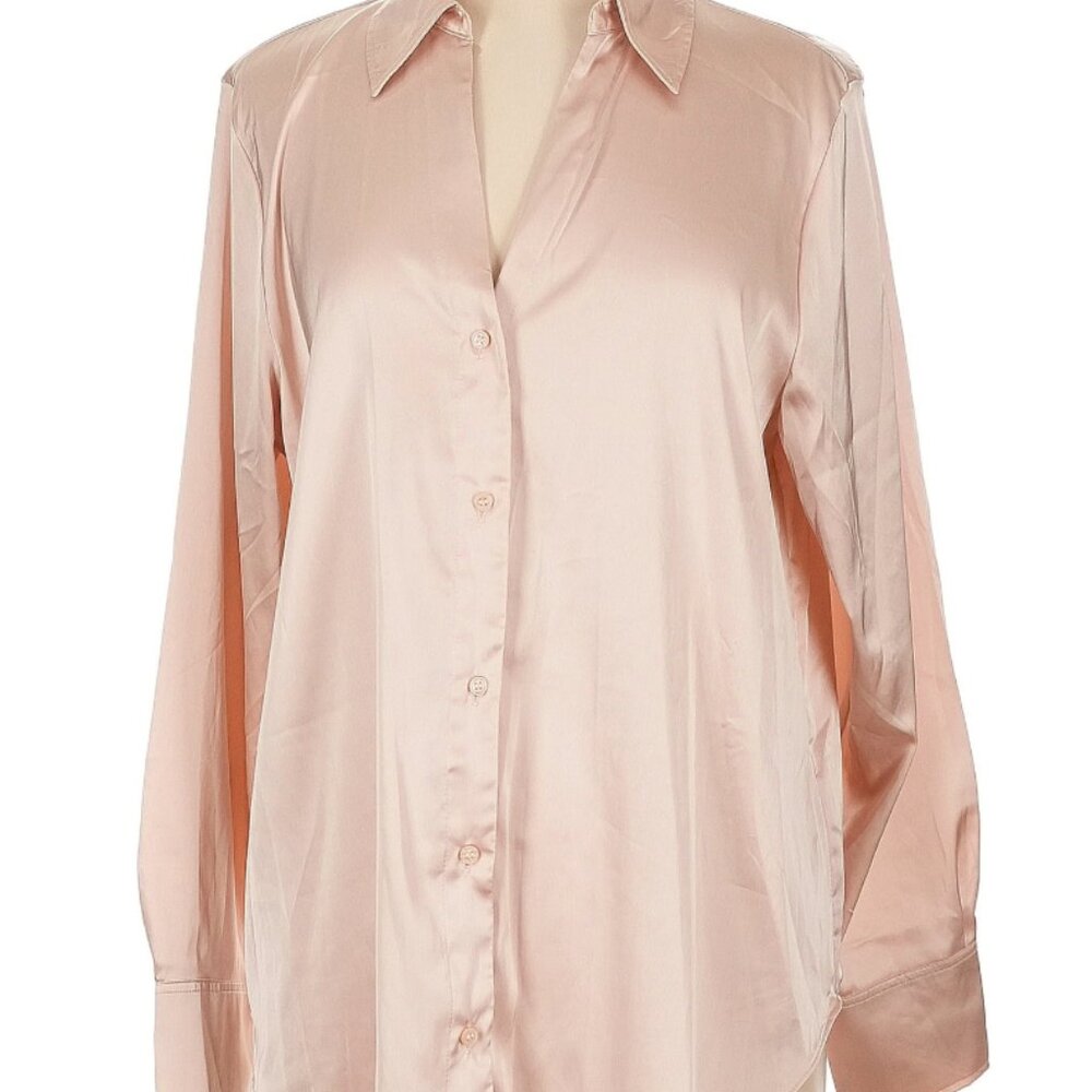 H&M Long Sleeve Work Blouse in Satin Blush Pink Size XS